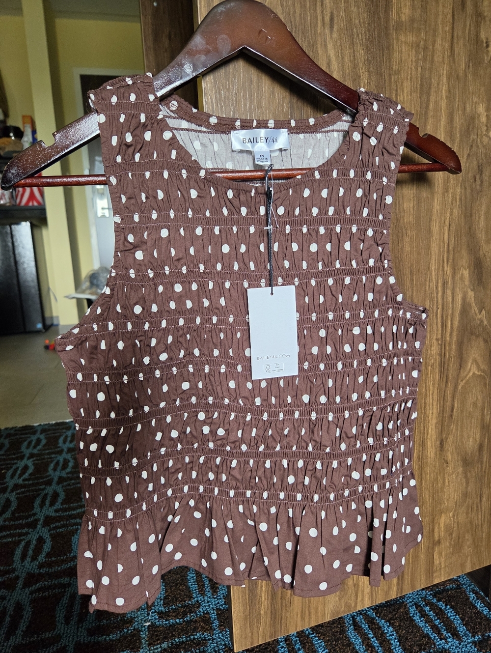 Bailey 44 Brown Polka Dot Smocked Sleeveless Top